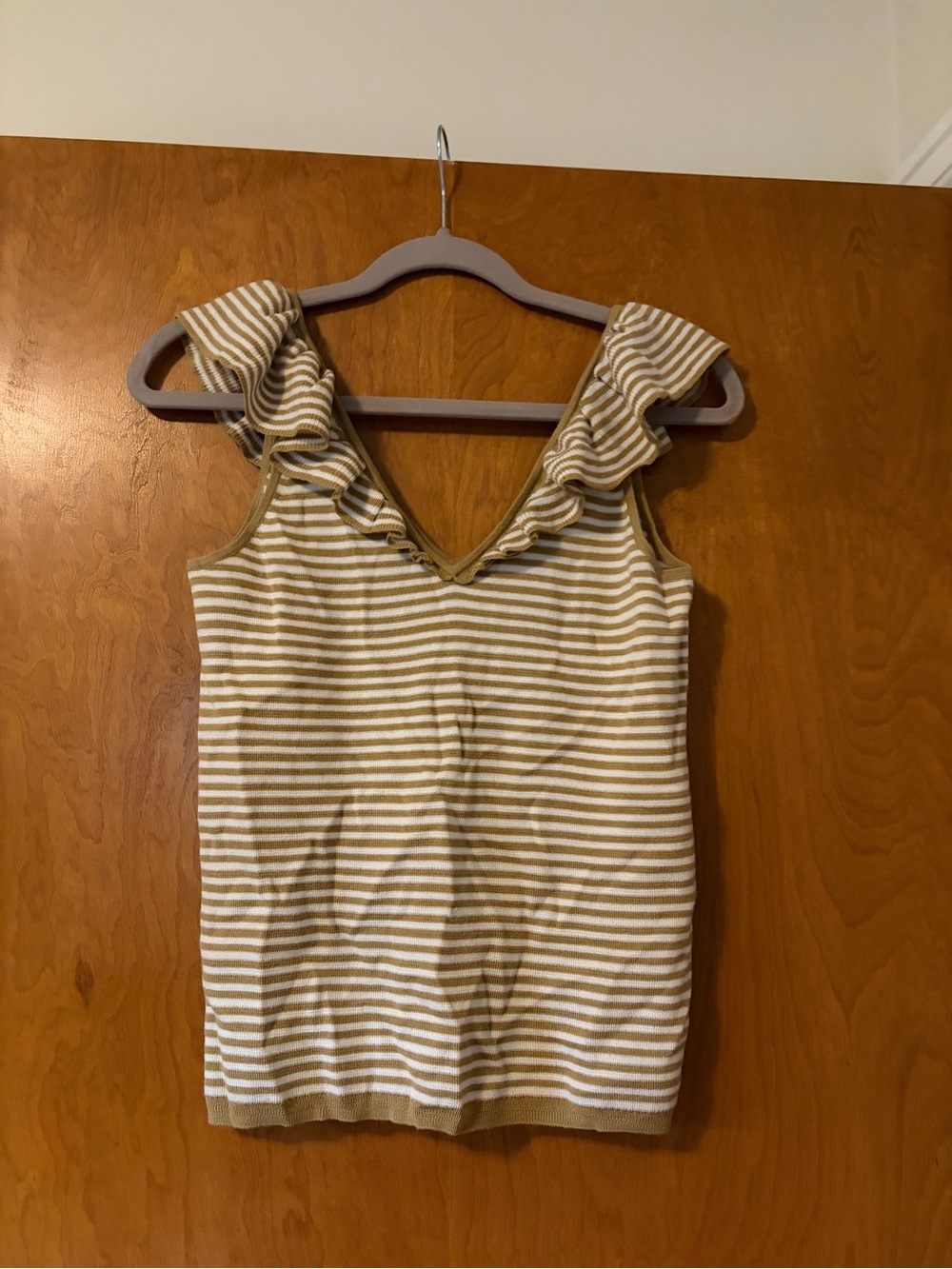 Madewell Striped Ruffle V-Neck Tank - Cream & Tan